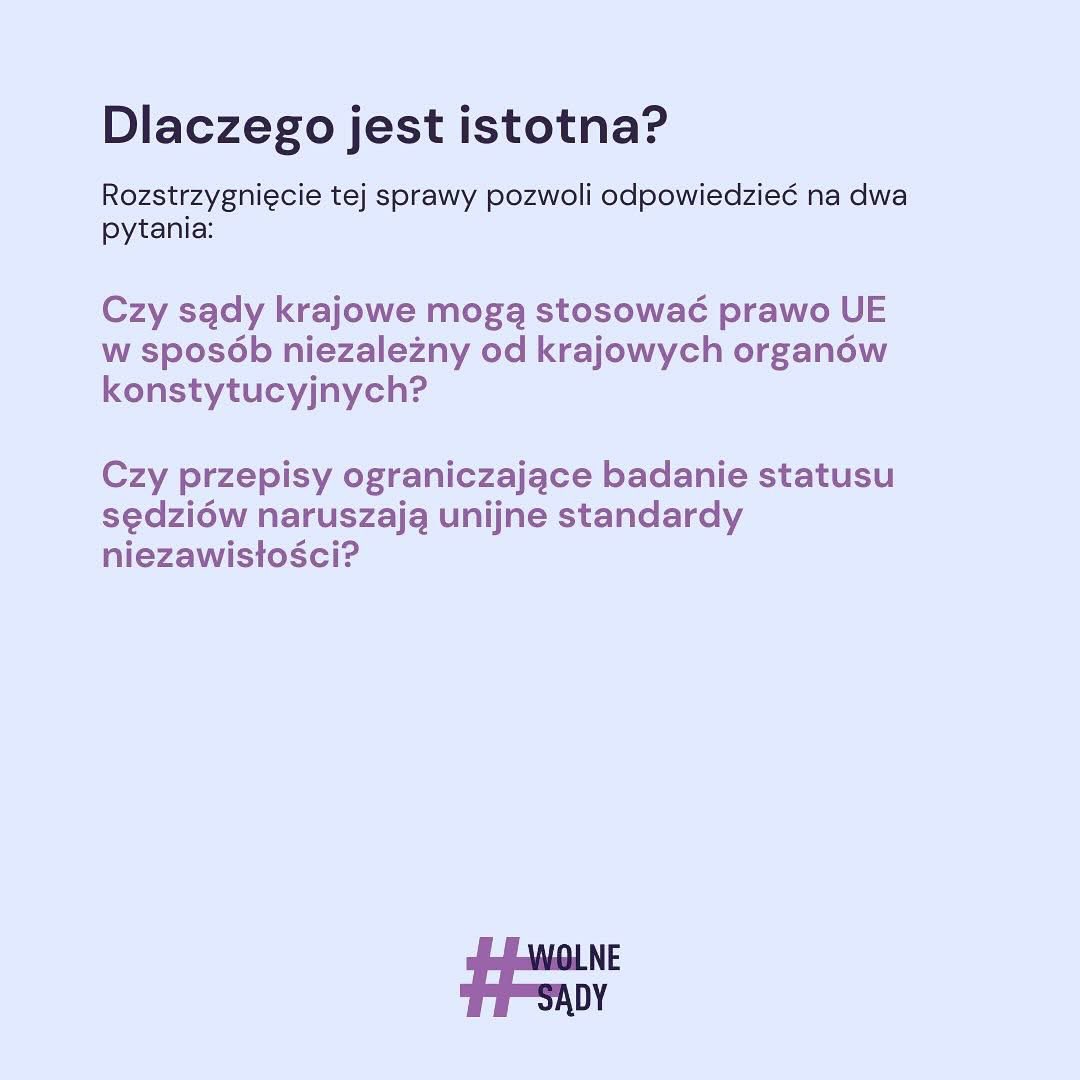 WolneSady1's tweet image. Dziś przed TSUE odbyła się kolejna kluczowa rozprawa z punktu widzenia prawa obywateli do niezależnego i bezstronnego sądu. Sprawa ta dotyczy zgodności z prawem unijnym dokonania przez sąd powszechny oceny zgodności z prawem powołania sędziego ⬇️