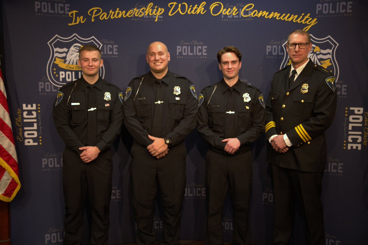 Congratulations and welcome to our newest Eau Claire Police Department officers. Officers Kenneth Schuh, Jacob Lewis and Tyler Schreiter (pictured left to right) took their Oath of Office this morning in front of their friends and family.