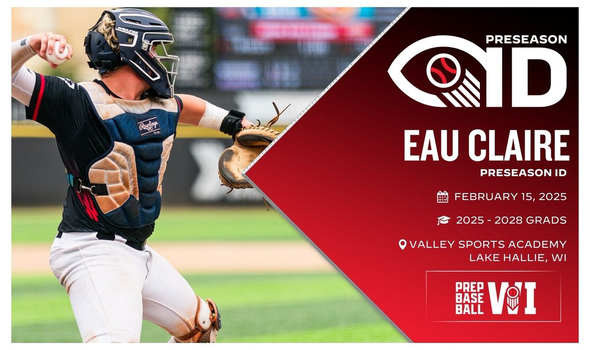 𝐄𝐚𝐮 𝐂𝐥𝐚𝐢𝐫𝐞 𝐏𝐫𝐞𝐬𝐞𝐚𝐬𝐨𝐧 𝐈𝐃

+ We are headed to Valley Sports Academy on February 15th for the Eau Claire Preseason ID.

+ Register with the link below.👇

🔗: loom.ly/UHs1msU