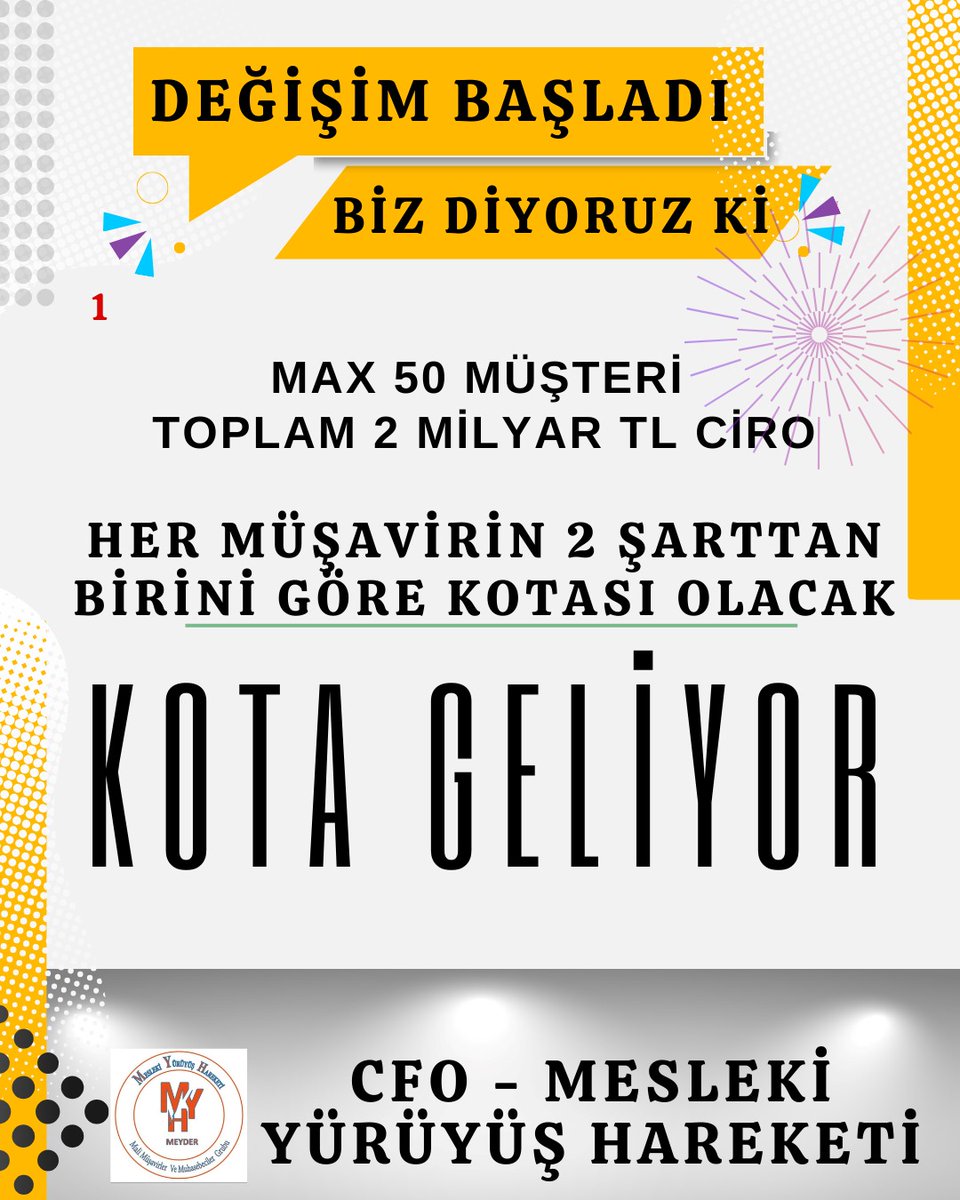 Haksız Rekabet, Tahsilat sorunlarının çözümü için Mali Müşavirlere ivedilikle Kapasite Sınırlaması (Kota) getirilmelidir. Bu hem Devlet açısından hem de Mali Müşavirler açısından hayatidir. 
<a href="/gibsosyalmedya/">Gelir İdaresi Başkanlığı</a> <a href="/turmob/">TÜRMOB</a> <a href="/HmbSosyalMedya/">Hazine ve Maliye Bakanlığı Sosyal Medya</a> <a href="/HMBakanligi/">T.C. Hazine ve Maliye Bakanlığı</a> <a href="/KartalogluEmre/">Emre Kartaloğlu</a>