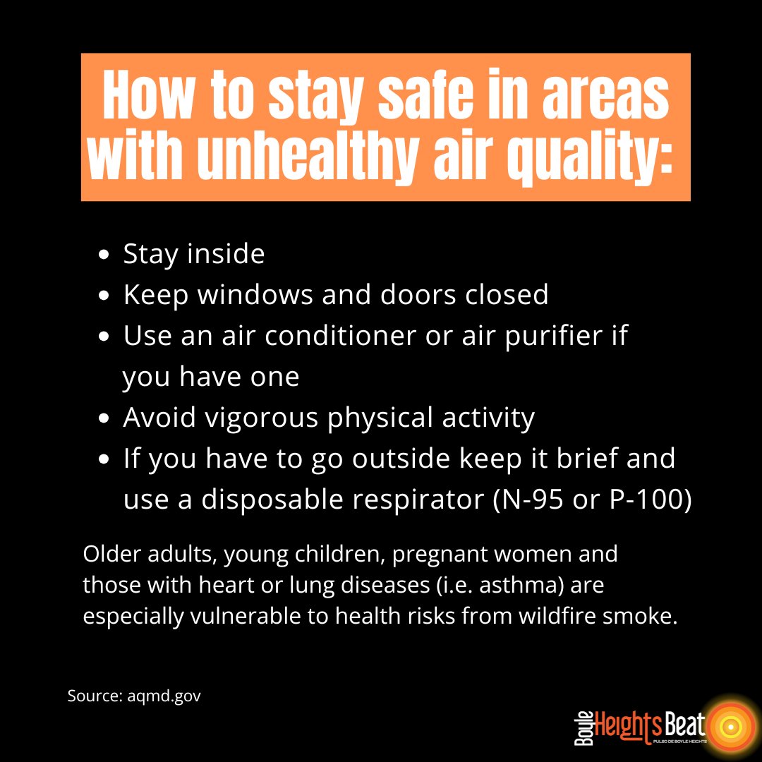 boyleheightsbt's tweet image. Wildfire smoke can be hazardous to your health—especially for older adults, young children, pregnant women, and those with heart or lung conditions like asthma. Here&apos;s how to stay safe.