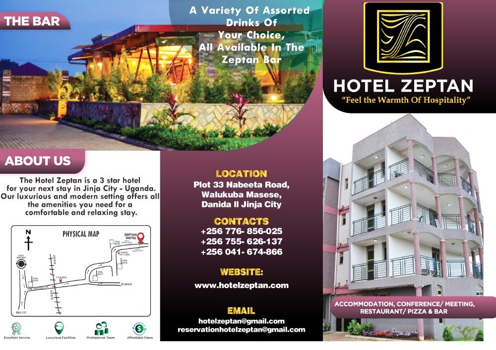 For your conference, meetings and party venues. Come to Hotel Zeptan located at Plot 33 Nabeeta Road , Walukuba, Jinjacity,call +256414674866/+256703074210.