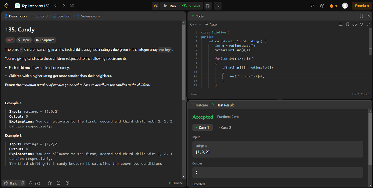 arav_mahind's tweet image. #Day29 of #30daysProductivityChallenge

-- 📍Solved String and Array related questions         
-- 💻Leetcode 
       - 2185. Counting Words With a Given Prefix
       - 135. Candy