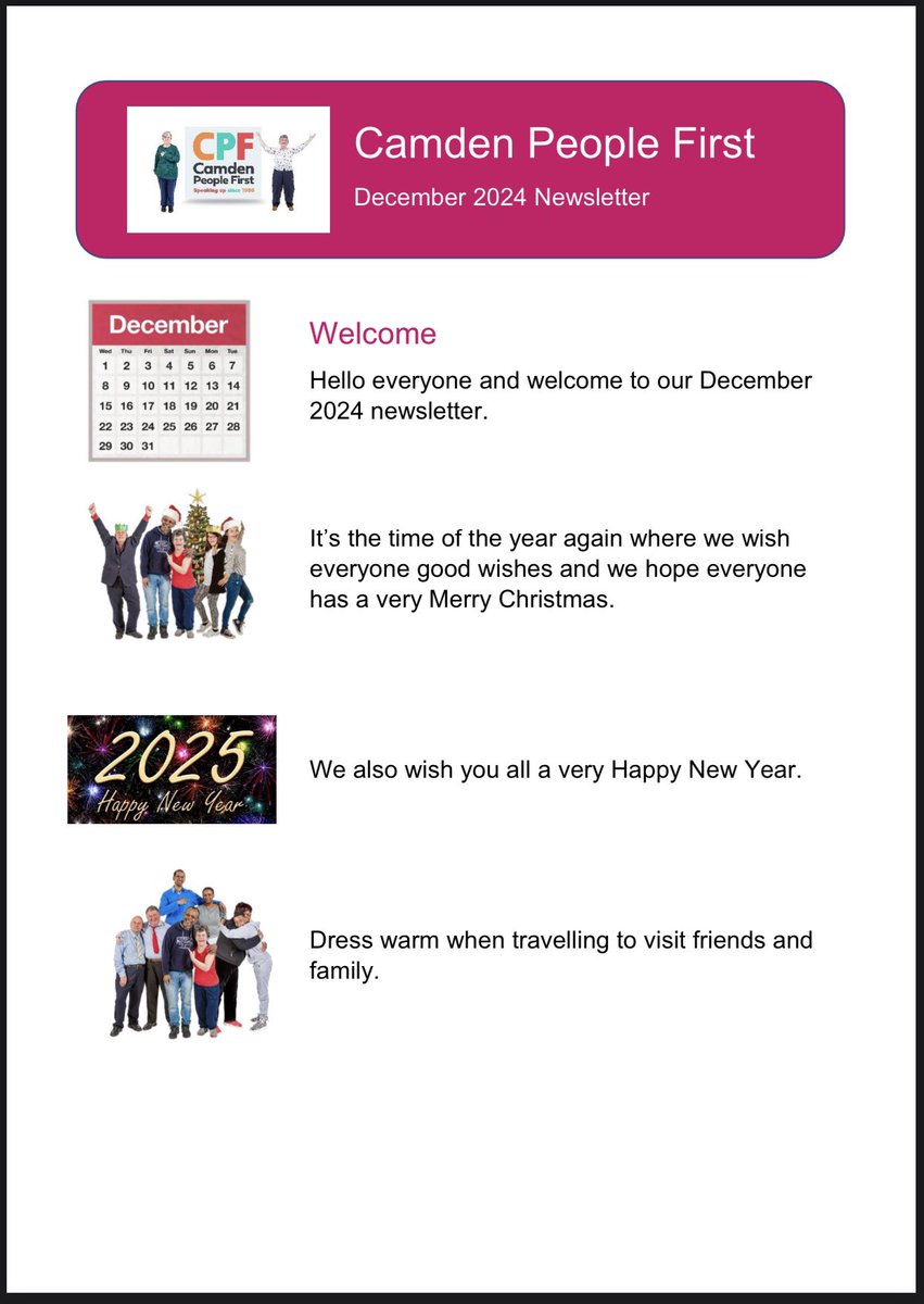 InfosCPF's tweet image. Hi all,

Please join us in reading our December 2024 newsletter with best wishes for the festive period. 

#christmas #newyear #festive #easyread #camden