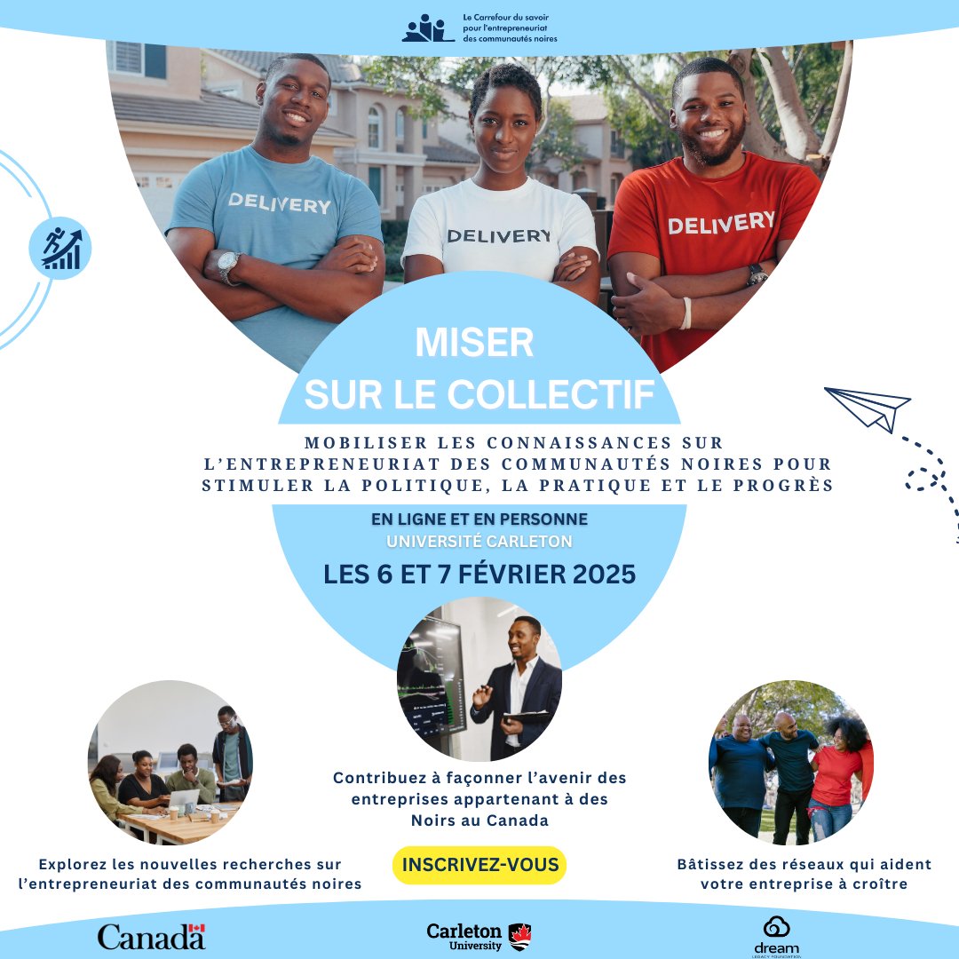 Livraison spéciale! 

Joignez-vous à nous les 6 et 7 février pour la Conférence synthèse du CSEN!

Misez sur le collectif : mobilisez les connaissances sur l’entrepreneuriat des communautés noires 

En ligne et en personne <a href="/Carleton_U/">Carleton University</a>

Inscrivez-vous ici : bekh.org/conference-syn…