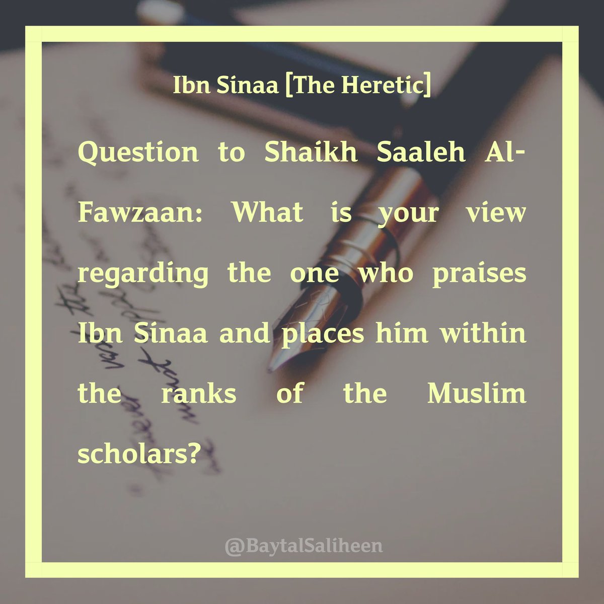 BaytalSaliheen's tweet photo. Ibn Sinaa [The Heretic]

Source: @salaficentre https://t.co/dWR5M1T890

#quran #sunnah #sahabah #salafi #salafees #salafiyyah #salaficentre #spubs #dusdawah #gtownmasjid #salafirecording #baytalsaliheen #ibnsina #i̇bnsina #sina https://t.co/dNnPSYcJbV
