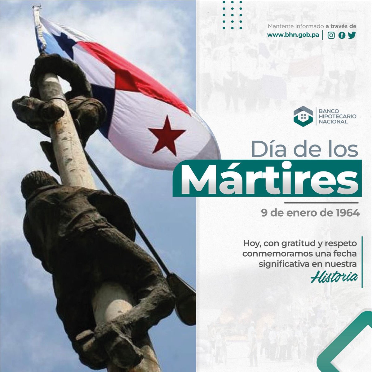 Hoy, con gratitud y respeto conmemoramos una fecha significativa en nuestra historia: el 9 de enero de 1964, Día de los “Mártires de la Patria”. #bhn #bancohipotecarionacional #9deenero #ConPasoFirme