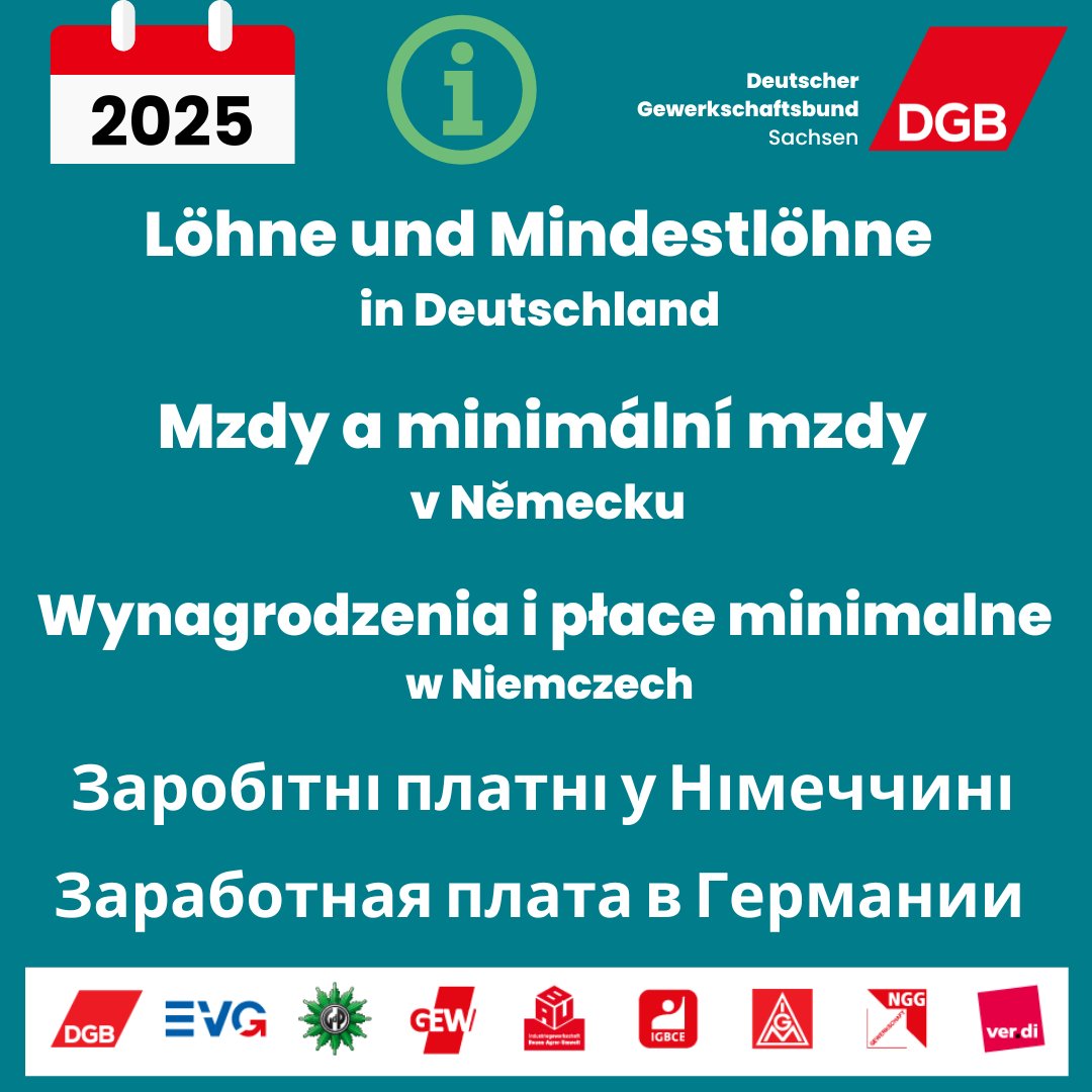 Wir haben unsere mehrsprachigen Infos zu Löhnen und Mindestlöhnen in Deutschland aktualisiert. Die Kurzinfo in deutscher, tschechischer, polnischer, ukrainischer und russischer Sprache gibt es hier: sachsen.dgb.de/-/8jB
