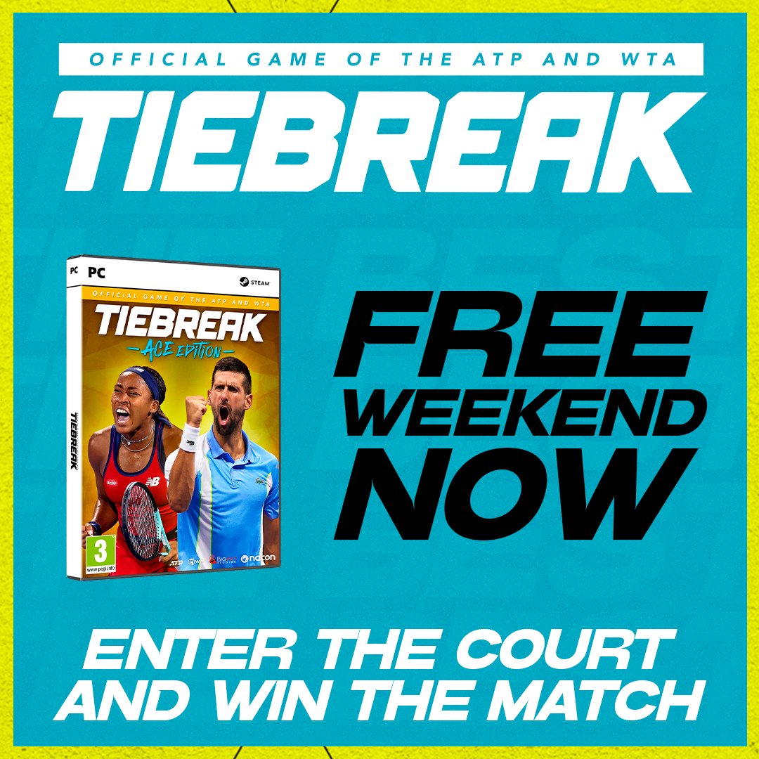 #TIEBREAK is FREE this weekend on Steam!

From Jan 9 at 7 PM to Jan 13 at 7 PM, you can play without limits.
Challenge your friends, rise in the ranks, and own the court! 🏅

@ATPTour | <a href="/WTA/">wta</a>