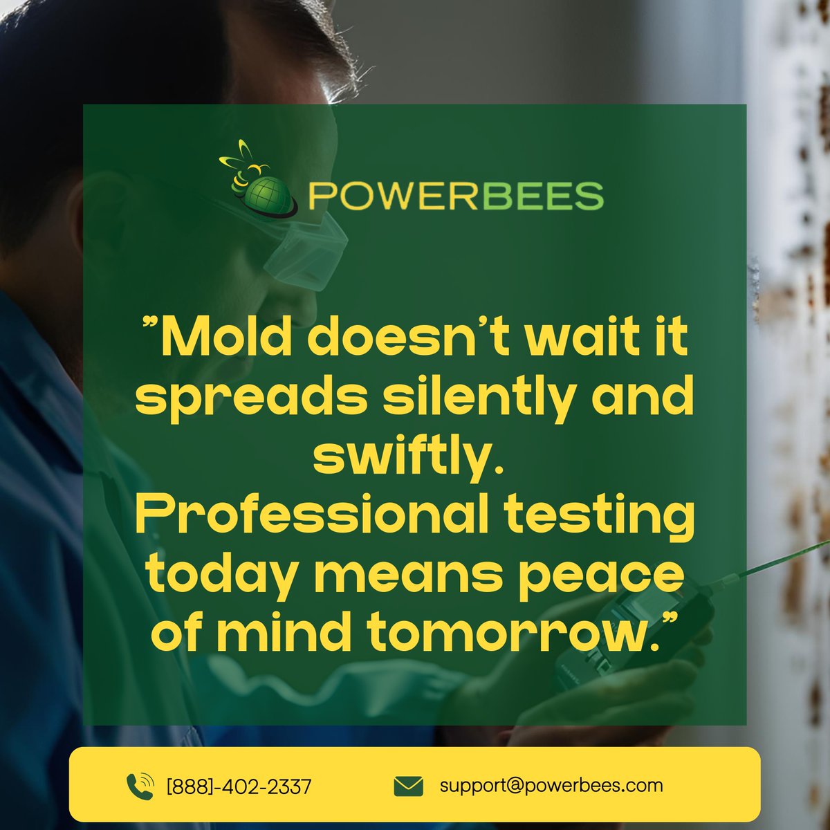 Powerbees's tweet image. Mold doesn’t wait it spreads silently and swiftly, often hidden where you least expect it. 🌱 In Newton, with its varying weather conditions, damp spaces can become breeding grounds for mold, putting your family’s health at risk.

Professional mold testing today means safeguar...