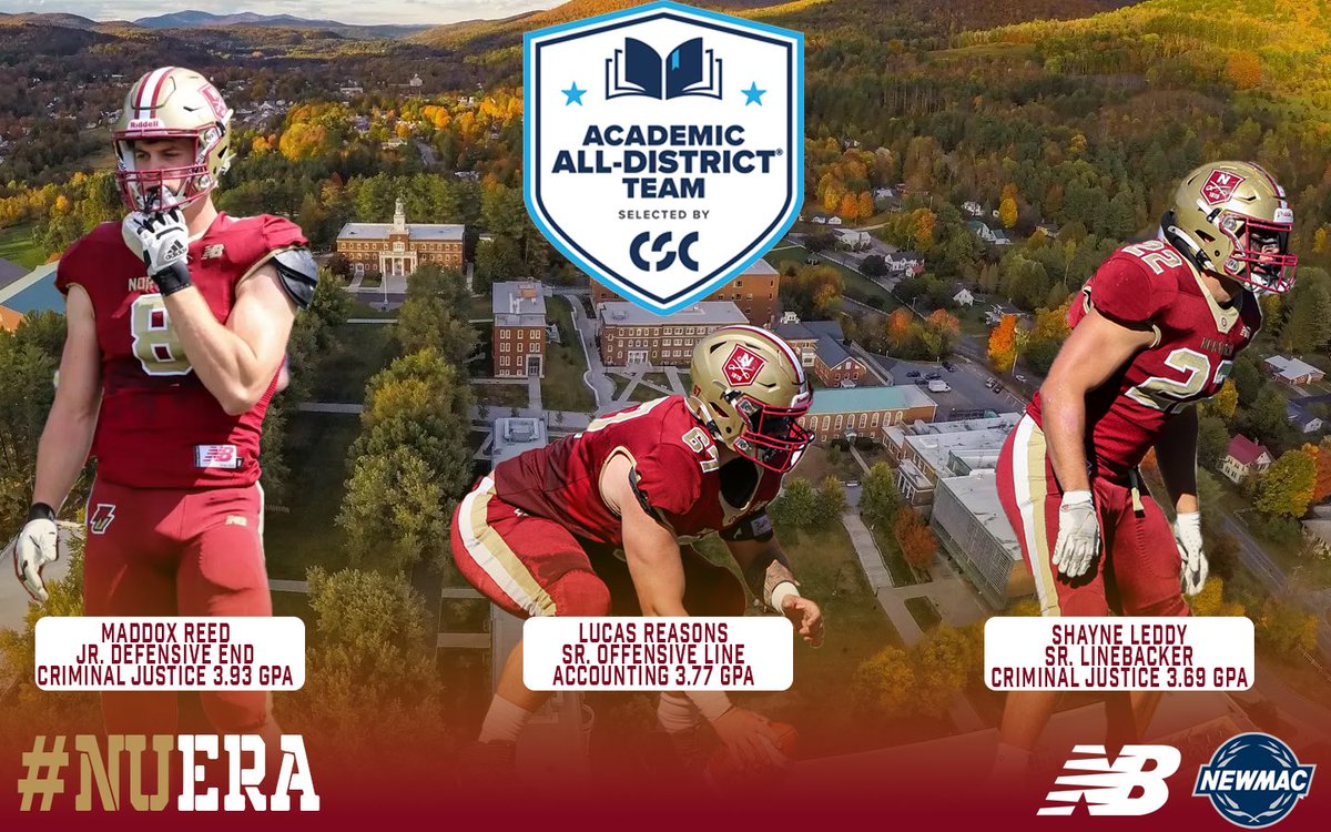Congrats to our 3 Cadets who earned CSC Academic All District Team honors! 

Sr. LB Shayne Leddy, Spring Lake, NJ
Sr. OL Lucas Reasons, Chatham, NJ
Jr. DL Maddox Reed, Spring Hill, TN

#NUera