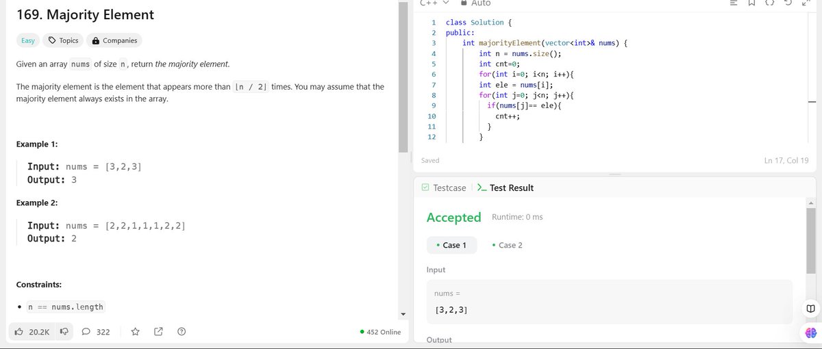 ShivanshuP18068's tweet photo. 🎯 Day 9 of my 21-Day Coding Challenge! 🚀
✅ Today’s focus:
1️⃣ Solved Majority Element (>n/2 times) using 
        Moore’s Voting Algorithm.
2️⃣ Learned  Algorithm for maximum subarray sum.
#DSA #CodingChallenge #Algorithms #MooresVoting #KadanesAlgorithm https://t.co/VeESUG6gCT
