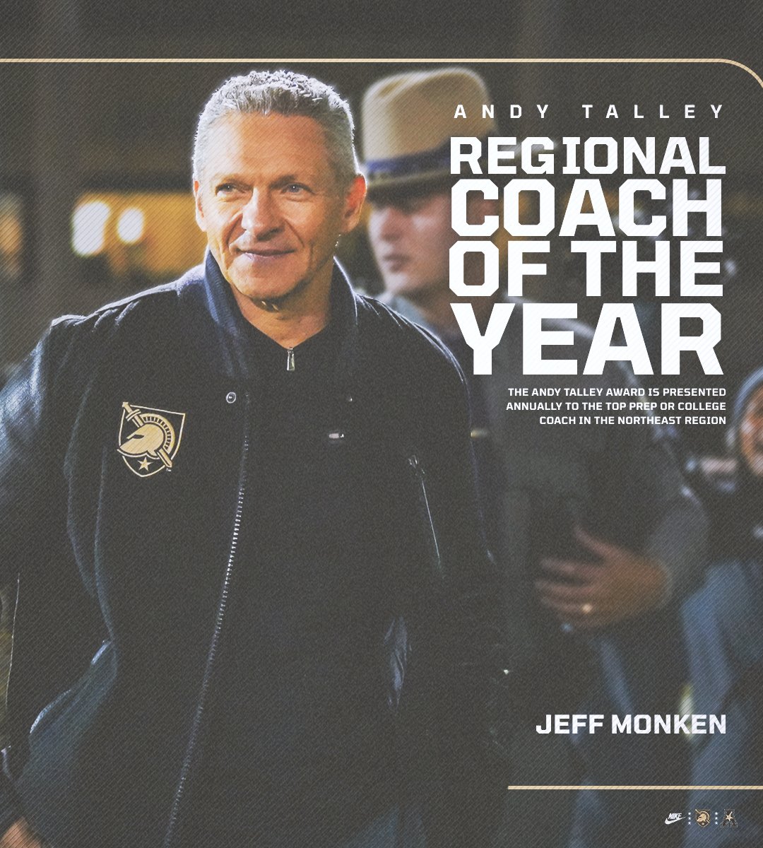 Army Football (@armywp_football) on Twitter photo The <a href="/MaxwellFootball/">Maxwell Football</a> Club has named <a href="/CoachJeffMonken/">Jeff Monken</a> as the Andy Talley Regional Coach of the Year!
Awarded annually to the top prep or college coach in the Northeast. πππ
#GoArmy The <a href="/MaxwellFootball/">Maxwell Football</a> Club has named <a href="/CoachJeffMonken/">Jeff Monken</a> as the Andy Talley Regional Coach of the Year!
Awarded annually to the top prep or college coach in the Northeast. πππ
#GoArmy