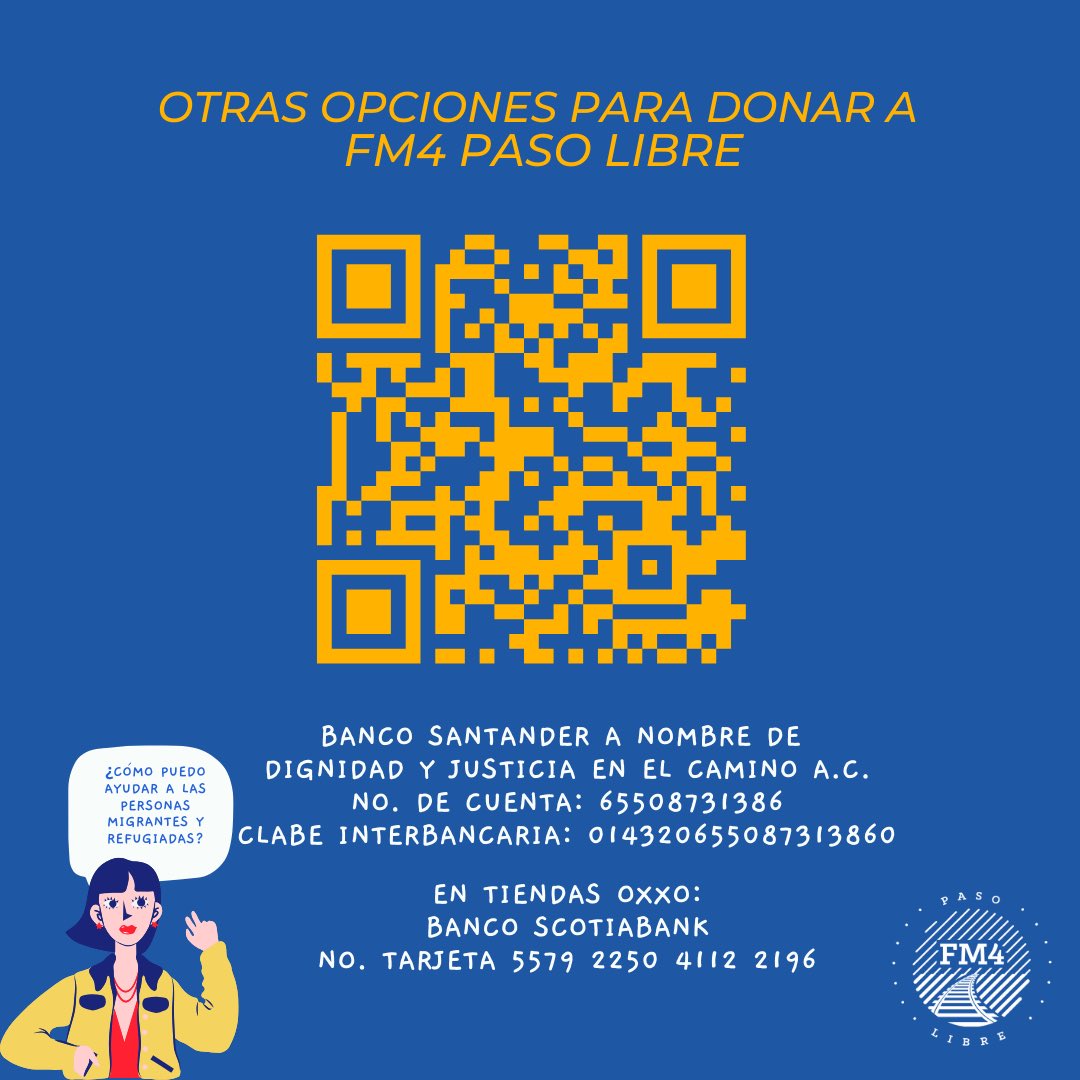 ¿Cómo puedes ayudar al Centro de Atención a Personas Migrantes y Refugiadas?

1️⃣ Ven a visitarnos y trae lo que puedas donar
2️⃣ Comparte este mensaje con tus amistades  y familiares
3️⃣ Haz tu donación en el siguiente enlace: 
fm4pasolibre.org/donacion/