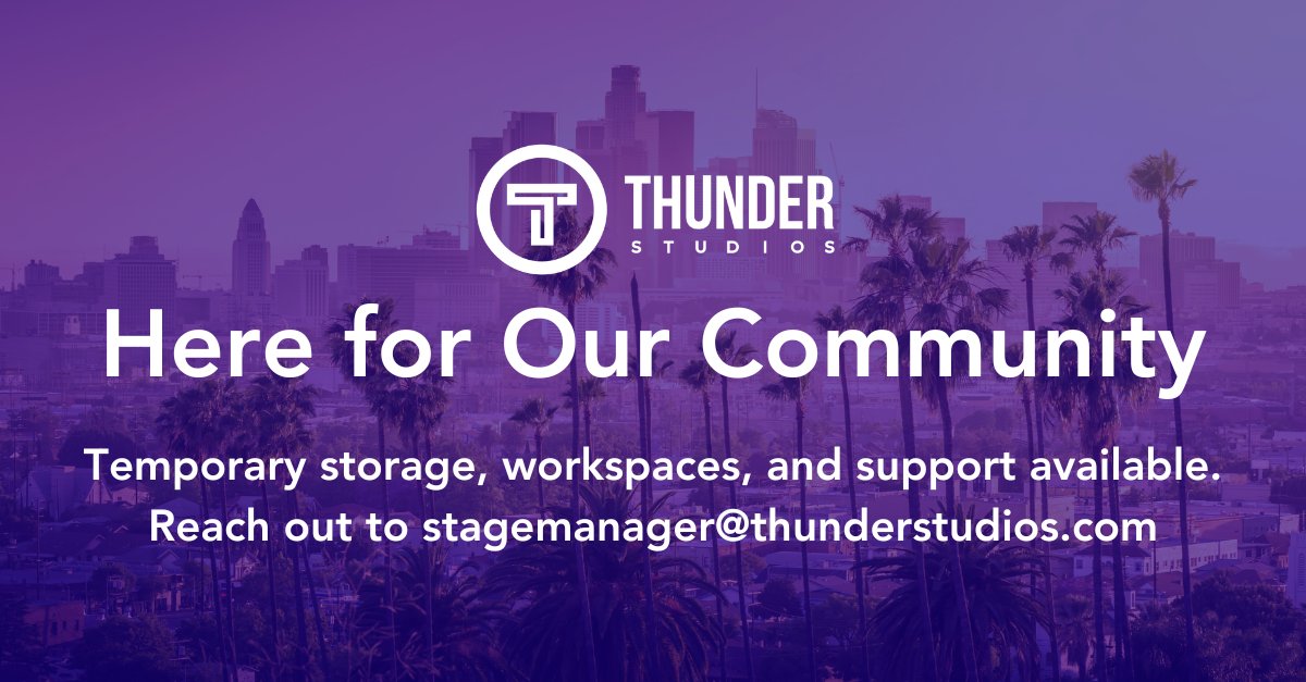 Thunder Studios (@thunder_inc) on Twitter photo To our SoCal community:
The fires have brought immense challenges, and we're here to help.
If you need assistance, contact stagemanager@thunderstudios.com.
Together, we’ll get through this. ❤️ To our SoCal community:
The fires have brought immense challenges, and we're here to help.
If you need assistance, contact stagemanager@thunderstudios.com.
Together, we’ll get through this. ❤️