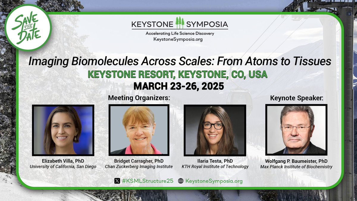 Keystone Symposia (@keystonesymp) on Twitter photo Mark your calendars! Jan. 16 (11:59pm MST) is your last chance to submit your abstract or scholarship application for a short talk alongside <a href="/TheVillaLab/">Elizabeth Villa</a> and others at Imaging Biomolecules Across Scales. Don't miss out—apply now: keysym.us/KSImaging25
#KSImaging25 Mark your calendars! Jan. 16 (11:59pm MST) is your last chance to submit your abstract or scholarship application for a short talk alongside <a href="/TheVillaLab/">Elizabeth Villa</a> and others at Imaging Biomolecules Across Scales. Don't miss out—apply now: keysym.us/KSImaging25
#KSImaging25