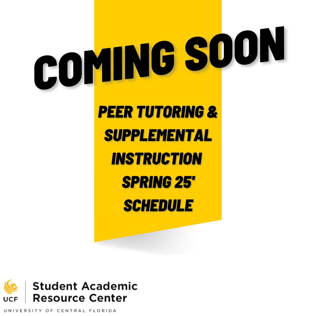 UCFSARC's tweet image. Stay tuned for our peer tutoring &amp;amp; SI schedules next week! #peertutoring #academicsuccess #supplementalinstruction