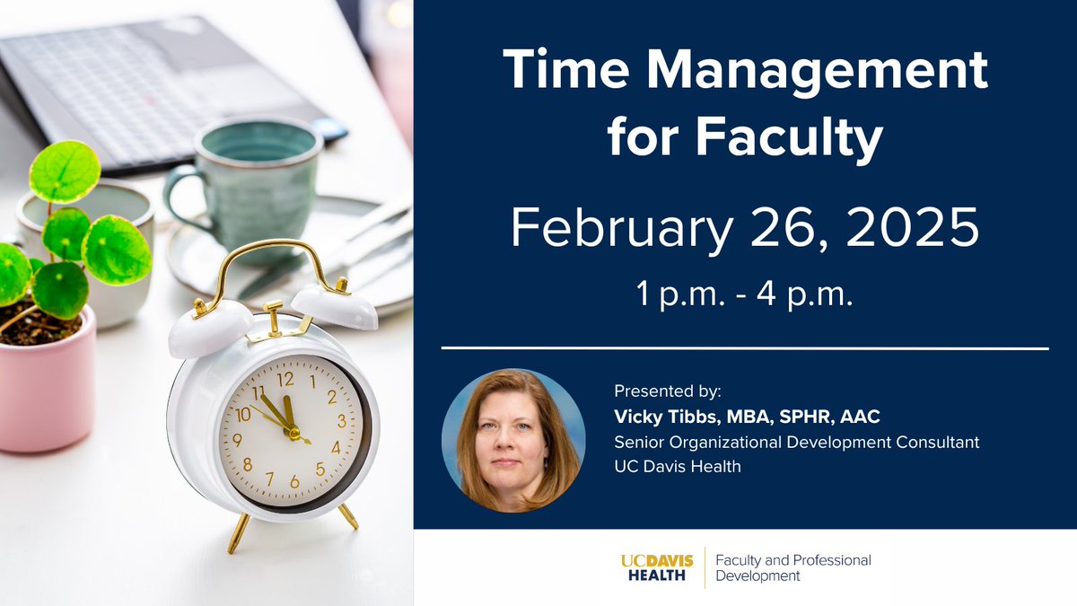 UC Davis Health Faculty & Professional Development (@ucdhfd) on Twitter photo Attn: <a href="/UCDavisHealth/">UC Davis Health</a> Faculty!
āļø It's time! Academic responsibilities and goals never stop. On top of that, life continues to happen. Set a foundational plan to move forward!
Workshop details: health.ucdavis.edu/facultydev/?trā¦
#virtual #TimeManagement #MedEd Attn: <a href="/UCDavisHealth/">UC Davis Health</a> Faculty!
āļø It's time! Academic responsibilities and goals never stop. On top of that, life continues to happen. Set a foundational plan to move forward!
Workshop details: health.ucdavis.edu/facultydev/?trā¦
#virtual #TimeManagement #MedEd