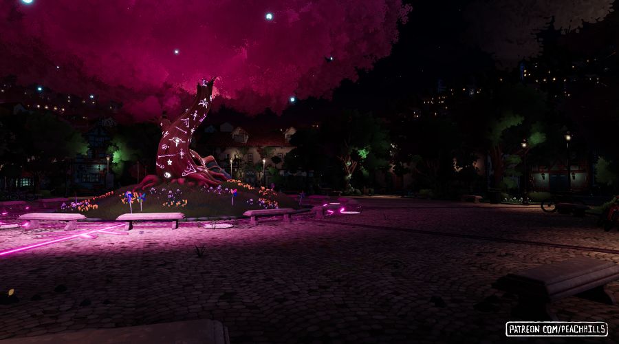 The Pink Tree, symbol of the Peach Hills. Talk to the inhabitants and discover the secrets it holds 🍃