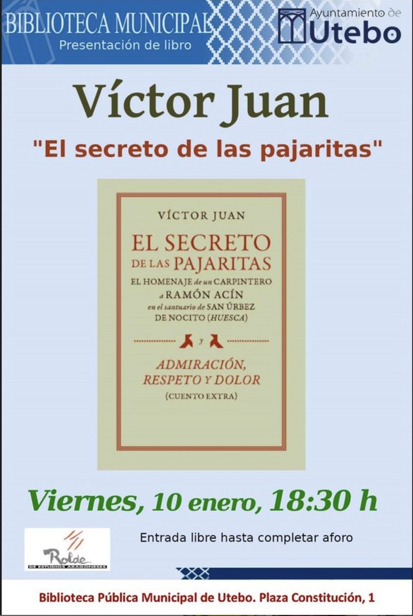 Mañana, primera charla del año:
Utebo, Biblioteca Municipal, 18:30h.
Entrada libre hasta completar el aforo.