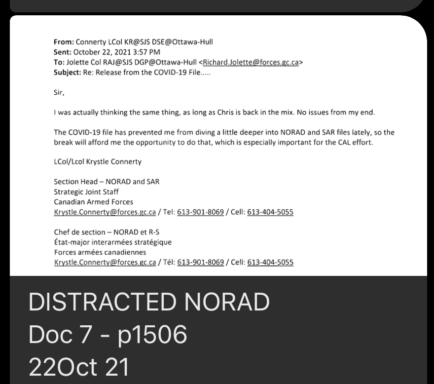 In October 2021, a senior officer admits to being so distracted by COVID mandates that Canada’s commitments to NORAD &amp; SAR were ignored. Any wonder the US is demanding CAF up its game?