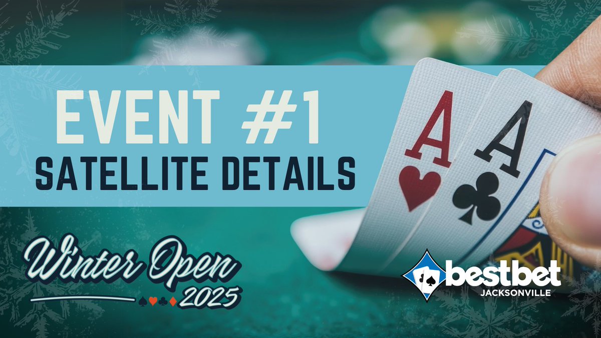 bestbet_jax's tweet photo. ❄️The 2025 Winter Open is coming... Satellites start next week! 

$100 Satellites into Event 1
📡 3PM - January 13, 15, 23 & 24
📡 7PM - January 21

Click here for the full tournament and satellite schedule ➡️ https://t.co/mGEuqnyuU2

#bestbetJAX #WinterOpen #PokerTournament #WinterIsComing