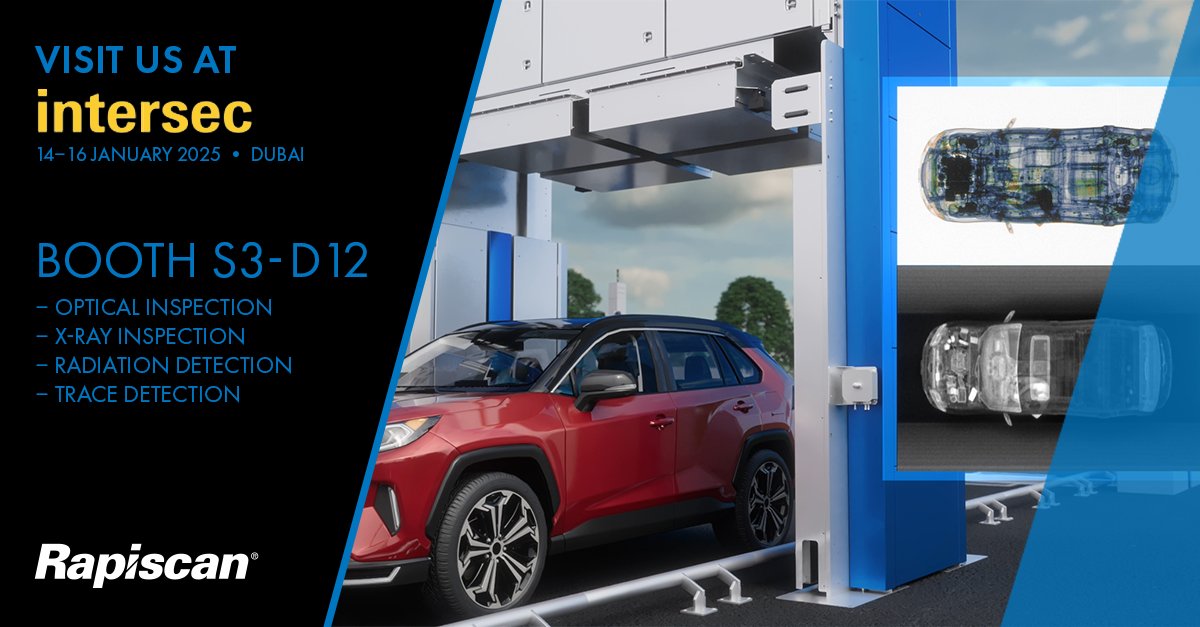 RapiscanCargo's tweet image. Join us next week at #IntersecDubai 2025 in stand S3-D12 to see how our X-ray inspection, optical inspection, and radiation detection technologies can enhance your #security operations and help to combat terrorism, smuggling, and trade fraud. #Security