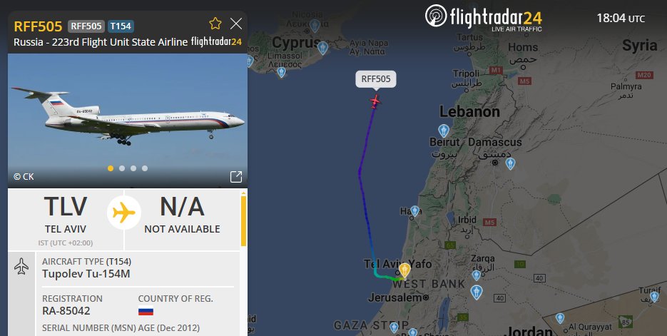 5472_nde's tweet photo. RFF505 #RussianAF Tu154M out of Tel Aviv #Israel 1805z https://t.co/666JwtDg0k