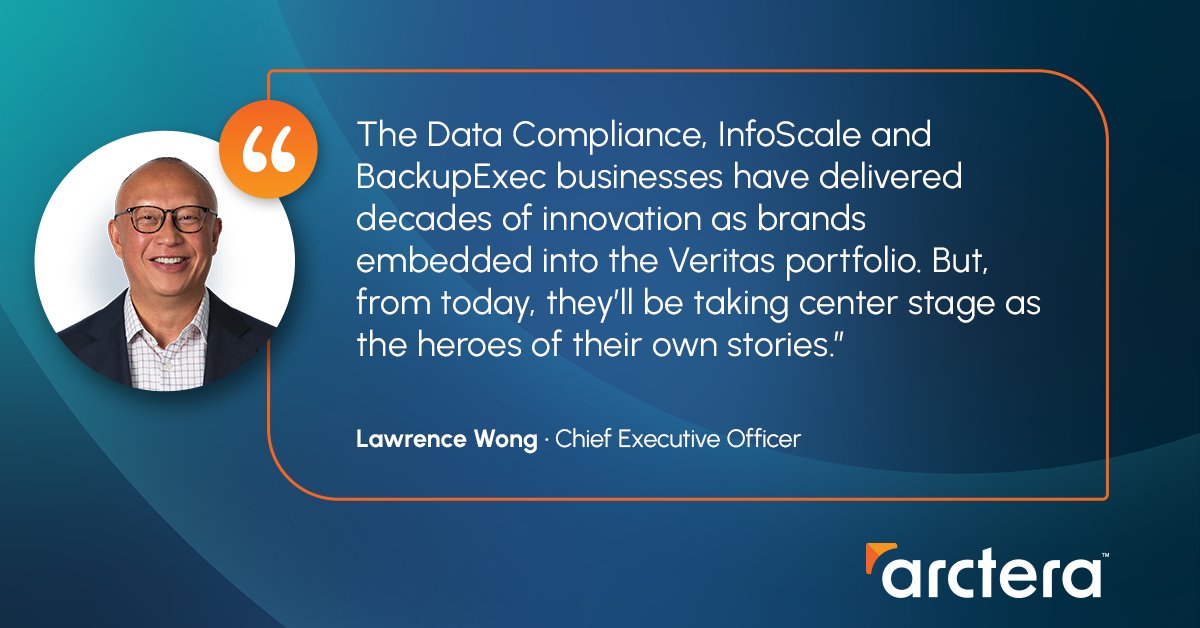 The Veritas Data Compliance, InfoScale and Backup Exec businesses are now a standalone company— <a href="/Arctera/">Jørgen</a>. Follow our friends at #TeamArctera to stay up to date on their latest news and innovations.
