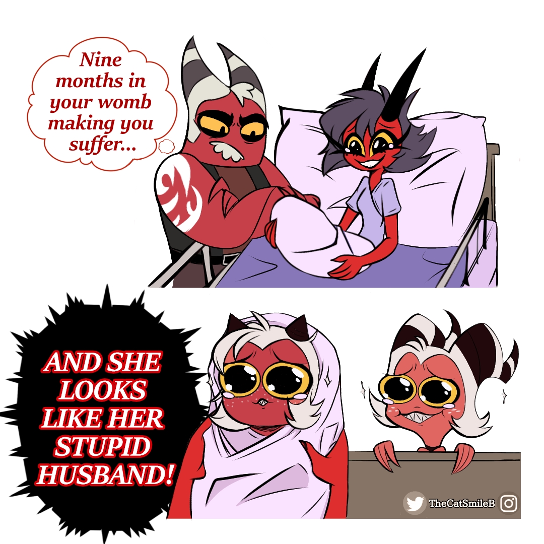 TheCatSmileB's tweet photo. @the_angler_mann I had to join the trend, and yes, I feel like that would be Millie's father's reaction when he saw the baby. It was fun designing the baby that looks like Moxxie XD
#HelluvaBoss #HelluvaBossMoxxie #HelluvaBossMillie https://t.co/6kgmbxQPQ4