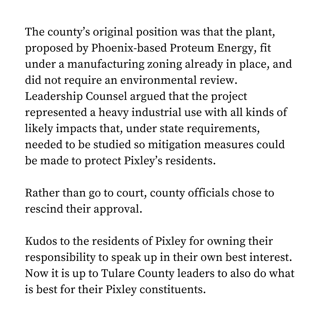 #Pixley residents showed the power of community action! After years of pollution, they stood up &amp; stopped a 28-acre hydrogen plant threatening their health.

This win proves every community deserves clean air, safe water, &amp; a healthy future. 

Read more: fresnobee.com/opinion/articl…