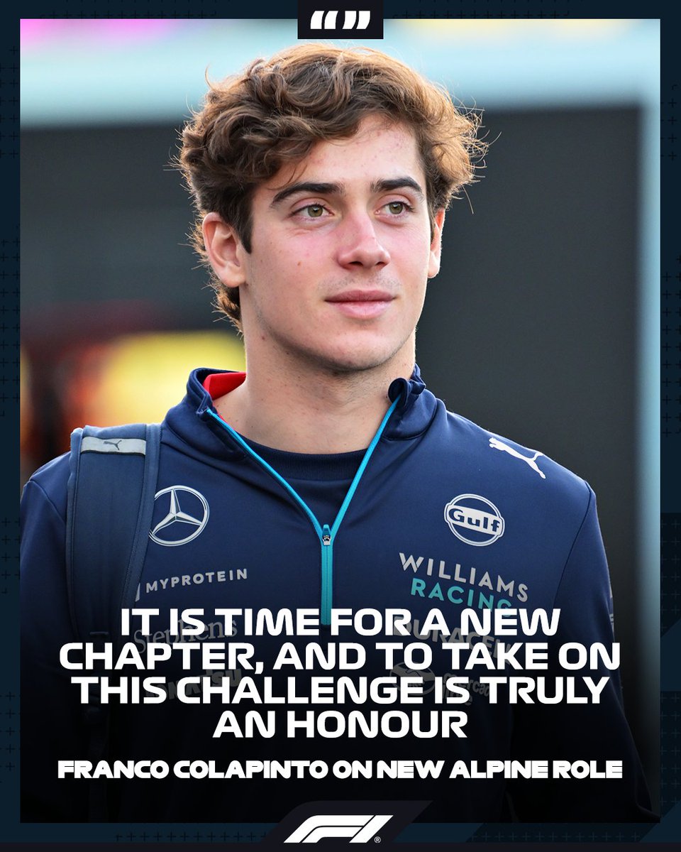 DeportDePrimera's tweet photo. "ES HORA DE UN NUEVO CAPÍTULO, Y ACEPTAR ESTE DESAFÍO ES VERDADERAMENTE UN HONORFRANCO COLAPINTO EN EL NUEVO"

✍️  @FranColapinto #F1 https://t.co/wYgjehiAPi