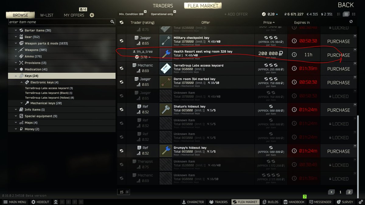 CookeehGaming's tweet photo. there's a dude selling keys on the flea right now even though it's disabled. I've watched him put up a pk-pm key, a yellow keycard and now this one. 💀@tarkov @bstategames  #EscapefromTarkov https://t.co/VqeiVbh13f