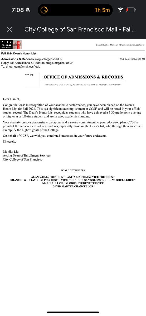 Daniel hughes (@danielhughes94p) on Twitter photo Deanβs Honour List Fall 2024 at <a href="/CCSFFootball/">City College of San Francisco Football</a> <a href="/OfficialCCSF/">City College of San Francisco</a> Deanβs Honour List Fall 2024 at <a href="/CCSFFootball/">City College of San Francisco Football</a> <a href="/OfficialCCSF/">City College of San Francisco</a>