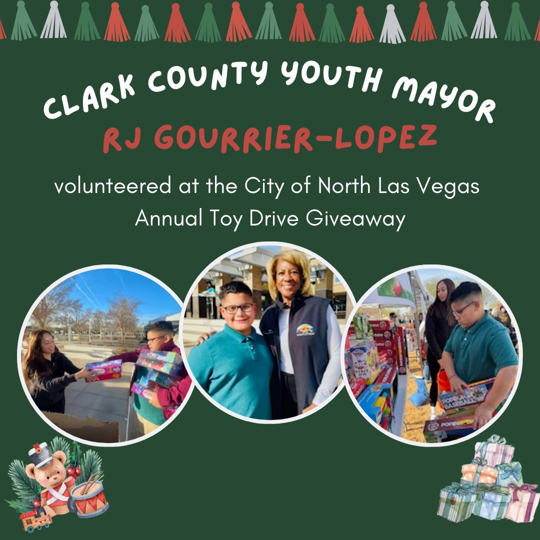 🎁Clark County Youth Mayor RJ volunteered at the City of North Las Vegas 3rd Annual Toy Giveaway on December 21, 2024, bringing joy to families in our community! 🌟