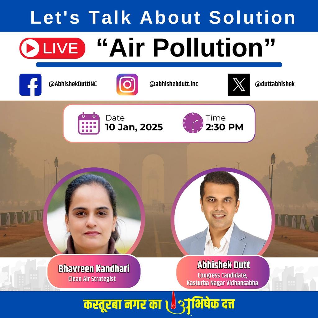 duttabhishek's tweet photo. Live interaction on 'Air Pollution' 🌍
🗓️ 10th Jan 2025 | ⏰ 2:30 PM
With Bhavreen Kandhari & Abhishek Dutt
📍 Join us on FB, IG & X
#AirPollution #CleanAir #LiveInteraction https://t.co/txg9OEeatF