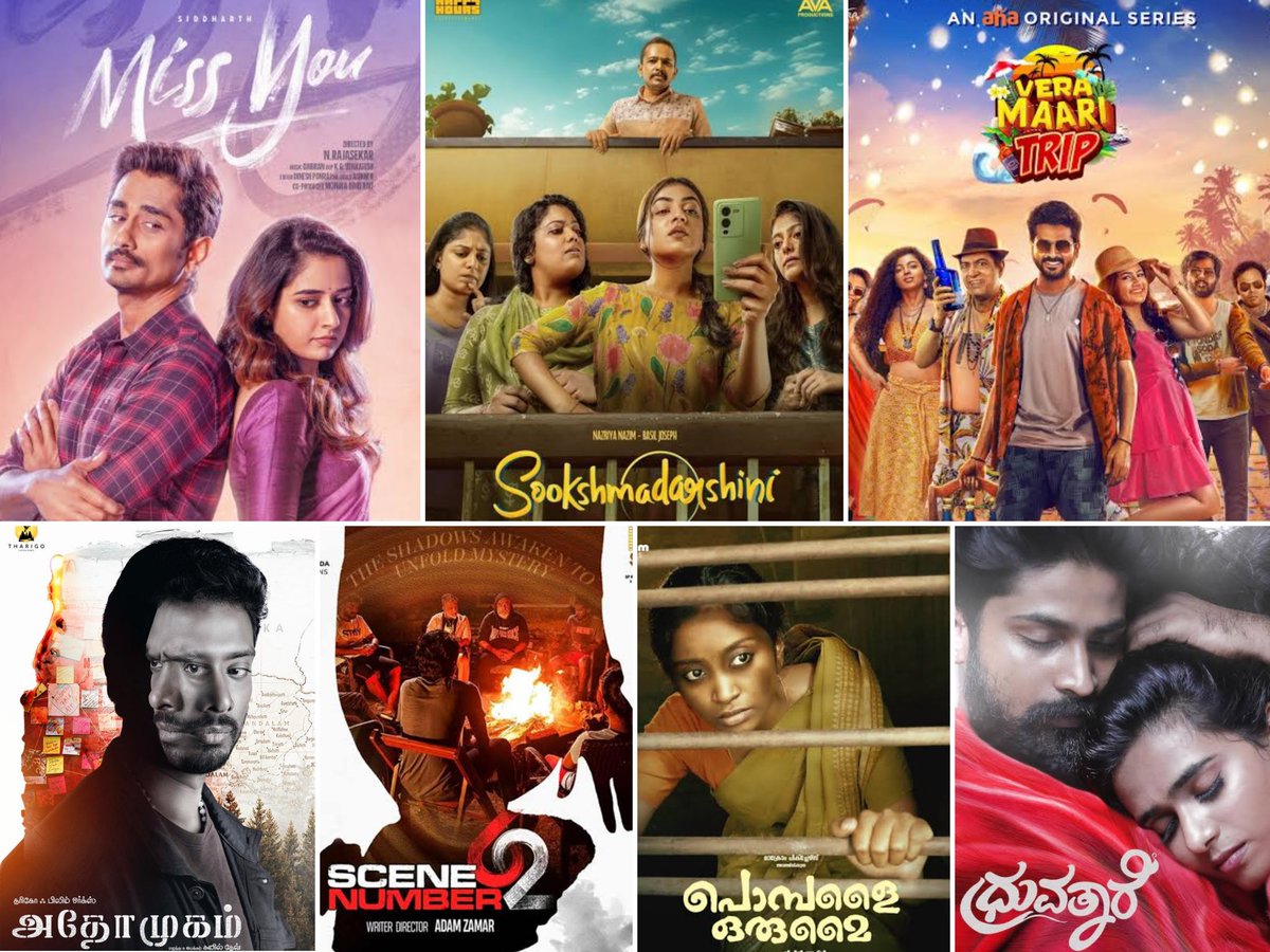 Sivaprasanth5's tweet photo. This week Releases in OTT ๐ฟ
(1/7)
๐ถ๏ธ TAMIL
โจ @PrimeVideo
#MissYou
#SceneNumber62
โจ @ahatamil
#Athomugam
#VeraMaariTrip
๐ถ๏ธ MALAYALAM
โจ @DisneyPlusHS
#Sookshmadarshini
โจ @manorama_max
#PombalaiOrumai
๐ถ๏ธ KANNADA
โจ @PrimeVideoIN
#Dhruvathaare https://t.co/4Dsw9h28Fq