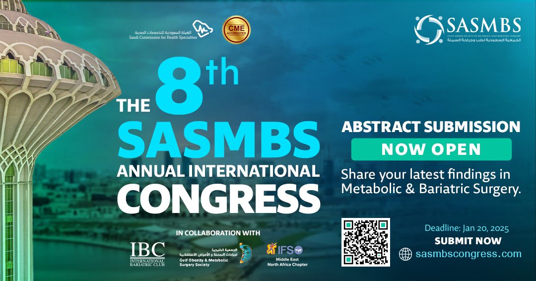 📣Announcement #The_8th_SASMBS_Annual_International_Congress
📅 07-09 February 2025
📍 Mövenpick | Al Khobar
📑 Abstract Submission: sasmbscongress.com/abstract-submi…
🛑: Deadline Jan 20, 2025