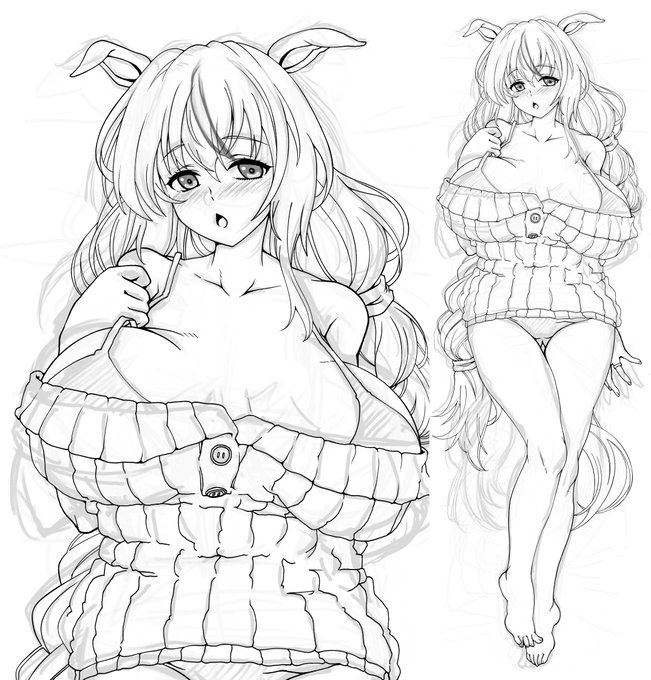 進捗状況:ペン入れ
skebでのご依頼でご依頼主様のオリジナルキャラを抱き枕風に描かせていただいております
オフショルダーニットに水着姿(ご指定では白)で寝そべる姿
抱き枕風なのでとても縦長、全身と拡大版になります
線の修正・加筆・調整を加えて色塗りに移ります 