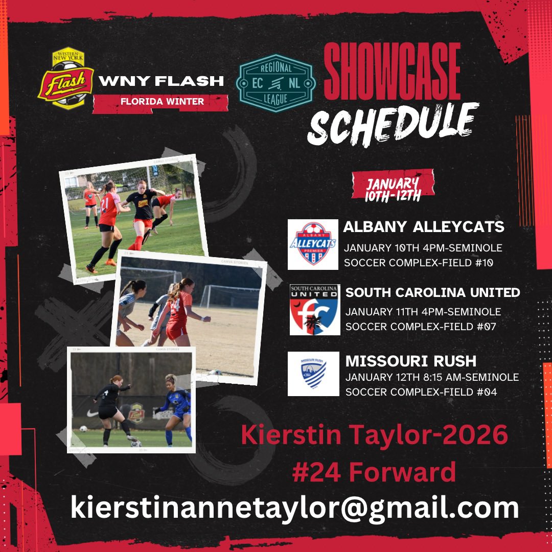 kierstint24's tweet photo. My team and I will be attending the ECNL-RL Florida showcase Janurary 10th-12th! Below is my schedule and the link to my highlight video on sports recruits. 
https://t.co/Jwg8O5YAhq https://t.co/8xNK1iadhw