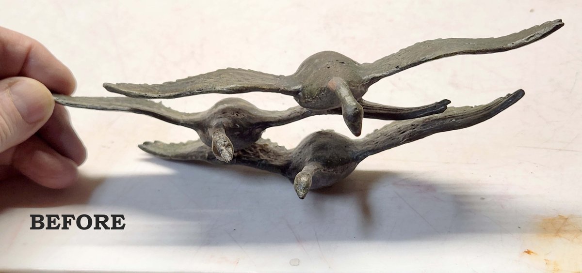 artofmarkmorris's tweet photo. Restoration (recently completed)  2025
Work completed at the request of the current owner.

Base repaired; glued, sanded, painted flat black
Broken bronze repaired with silver solder. https://t.co/wTDZsPd2oN