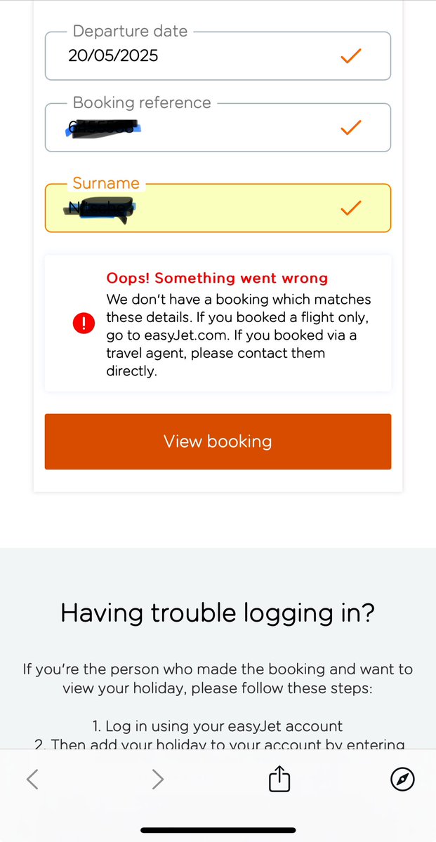 julllaura's tweet photo. @easyJetholidays Have been trying to login to make a payment towards our holiday, but keep receiving this message, despite booking being visible on app: https://t.co/4DKo3ISgHI