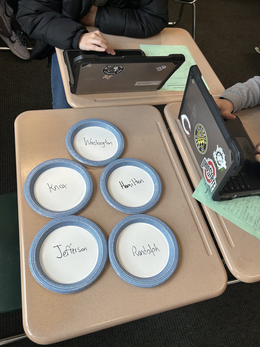 heyitsMrGeorge's tweet image. 1st lesson on Washington&apos;s Cabinet was a hit! 
🍽️ Students researched members, then used paper plates to map out cabinet seating based on their relationships. 
📝 Finally, they designed menus reflecting key cabinet topics. Some delicious ideas emerged! #edutwitter #historyclass&quot;