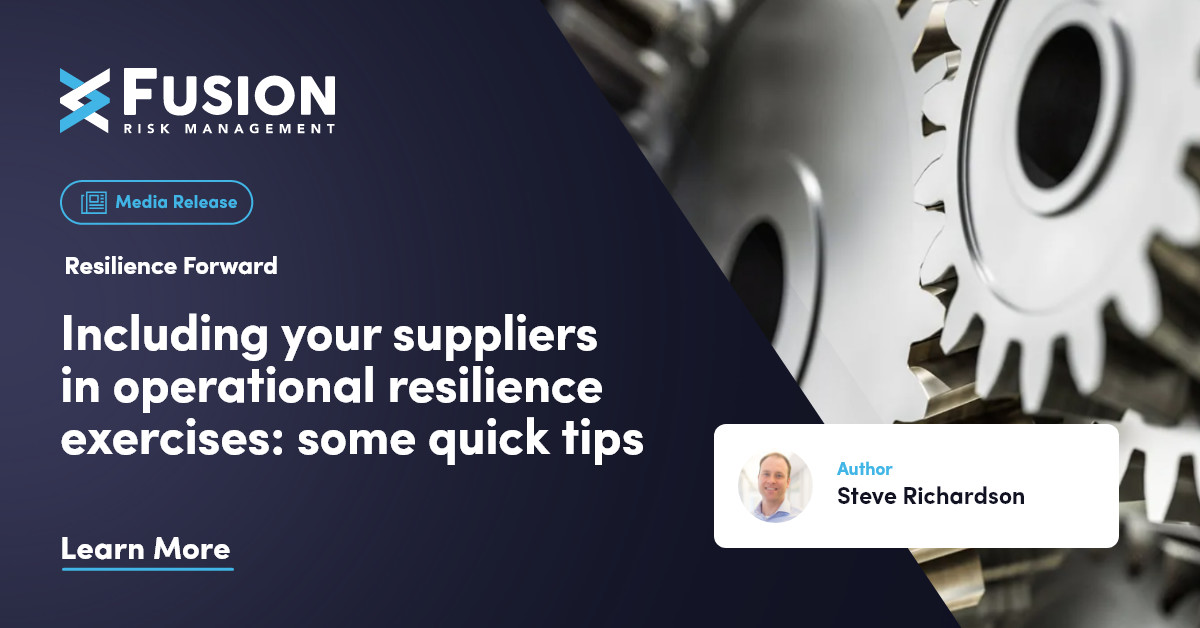 Fusion Risk Management (@fusionriskmgmt) on Twitter photo Why should companies include their suppliers in their #operationalresilience exercises?
💡Fusion's Chief Resilience Innovation Officer <a href="/steve_fusionrm/">Steve Richardson</a> explains the benefits in his article for Resilience Forward. Read the full article here: bit.ly/4aREFRy #Resilience Why should companies include their suppliers in their #operationalresilience exercises?
💡Fusion's Chief Resilience Innovation Officer <a href="/steve_fusionrm/">Steve Richardson</a> explains the benefits in his article for Resilience Forward. Read the full article here: bit.ly/4aREFRy #Resilience