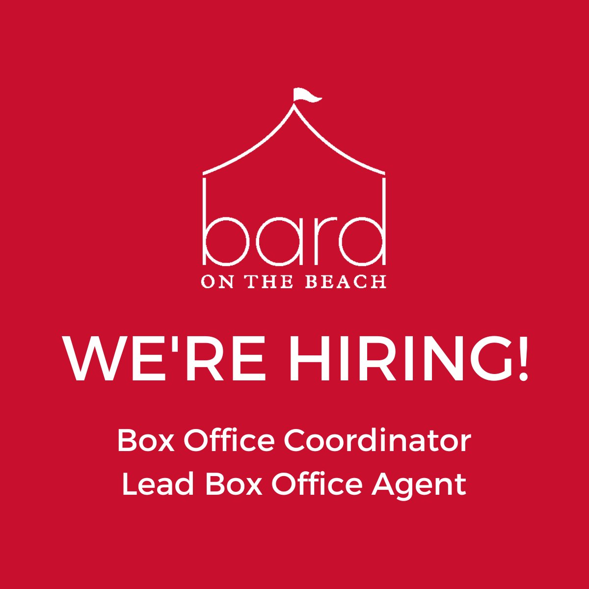 We're hiring!

We're looking for a Box Office Coordinator and a Lead Box Office Agent to join Bard on the Beach's superstar Box Office team for the 2025 Season 🎪🎟️

Learn more and apply at our website: bardonthebeach.org/current-opport…