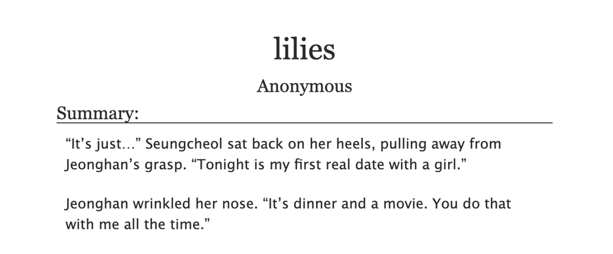 lilies 
↳ for <a href="/idalteen/">triz</a>
   ↳ jeongcheol / g / 1.1k 
      ↳ rule 63, ambiguous relationships, applying makeup on your girl( )friend 
    
archiveofourown.org/works/62099122