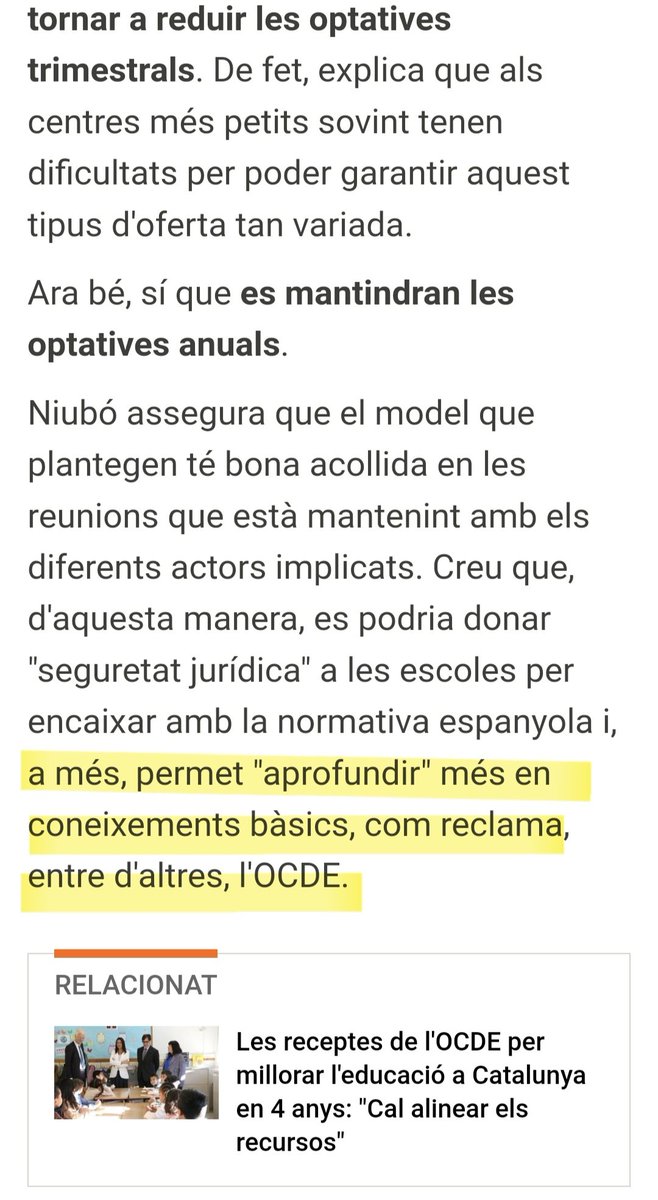 Santi Demajo Meseguer (@santidemajo) on Twitter photo Molt preocupat per la deriva de l'educació pública a Catalunya.
▶️ Des de quan el Batxillerat és per obtenir "coneixements bàsics"?
▶️ Com arribaran els estudiants a 1r de Medicina i totes les ciències si es redueixen les hores a batxillert?
3cat.cat/324/els-plans-… Molt preocupat per la deriva de l'educació pública a Catalunya.
▶️ Des de quan el Batxillerat és per obtenir "coneixements bàsics"?
▶️ Com arribaran els estudiants a 1r de Medicina i totes les ciències si es redueixen les hores a batxillert?
3cat.cat/324/els-plans-…