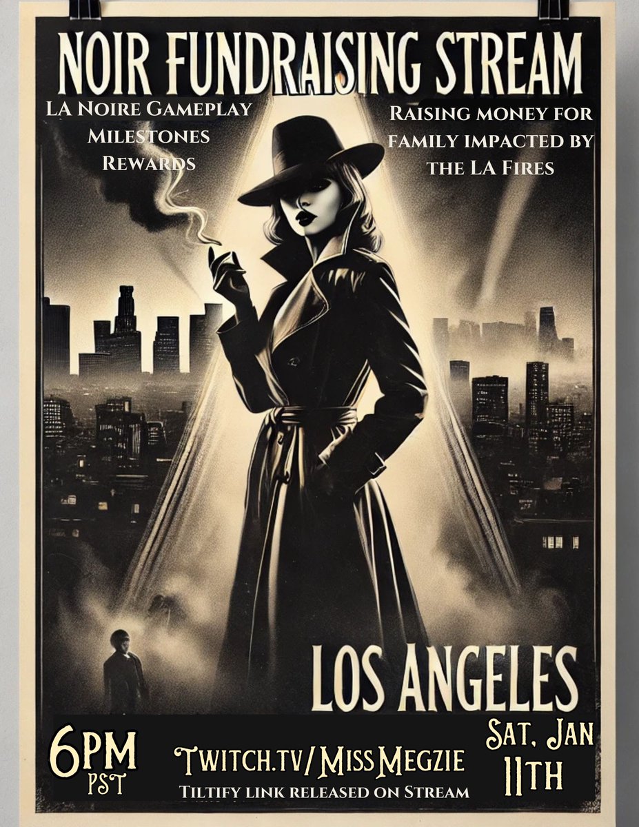 MissMegzie's tweet image. As some know, my cousin &amp;amp; her fiancé's family lost everything in the LA fires. This Sat, Jan 11th, I'll be turning my NOIR Stream into a fundraiser to help them rebuild. Any support whether your time, a Retweet, or donation would mean the world. 💔

Twitch.tv/missmegzie