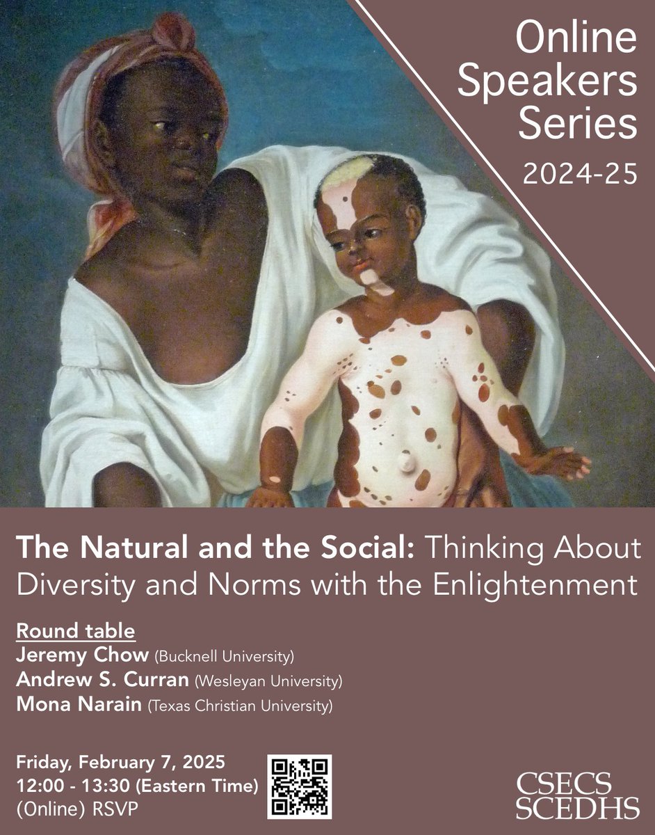 The third installment of our Online Speaker Series will take place on February 7!
Jeremy Chow, Andrew S. Curran, and Mona Narain will be discussing "The Natural and the Social: Thinking About Diversity and Norms with the Enlightenment".
csecs.ca/en/events/the-…