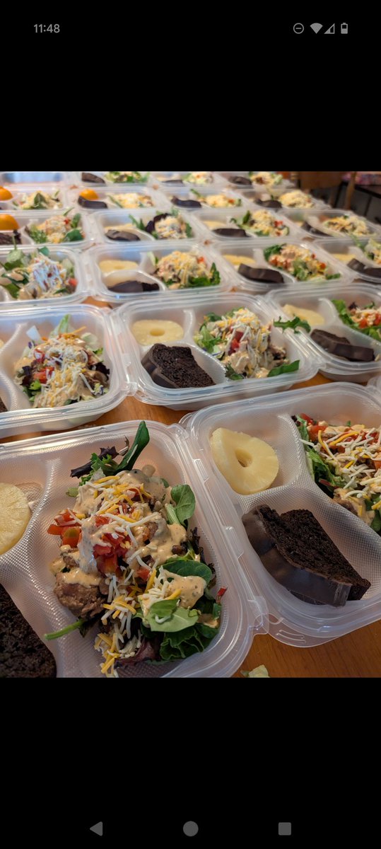 Today for service we have loaded turkey taco salads with chipotle dressing, plus pineapple rings and double chocolate fudge cake on the side, along with drinks! We stay out here, we stay feeding the people. Come on down and eat with us- no barriers, no questions, no charge.